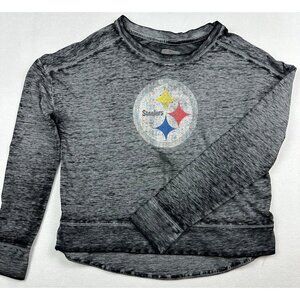 PGH STEELERS Oversized Womens Shirt‎ Size M Long Sleeve Heather Black Burnout